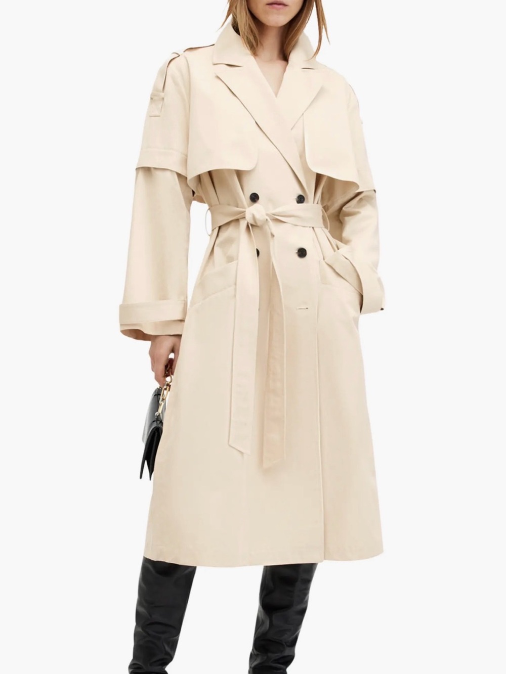 AllSaints Clyde Double Breasted Trench Coat Sz 10 NWT belted removable sleeves